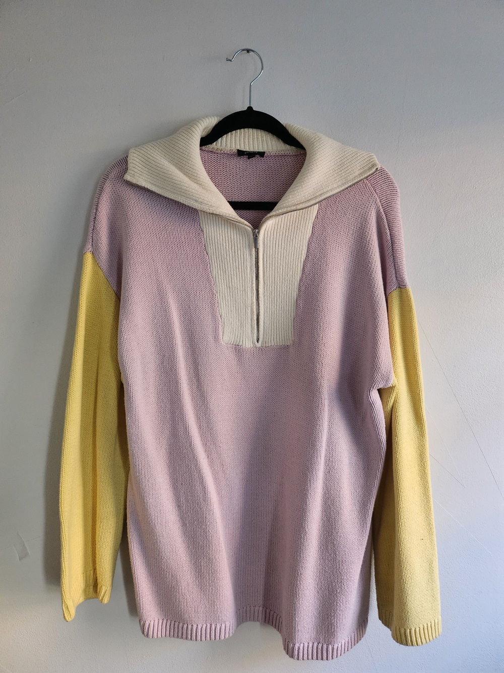 Express Pastel Pink Knit Pullover with Yellow Sleeves